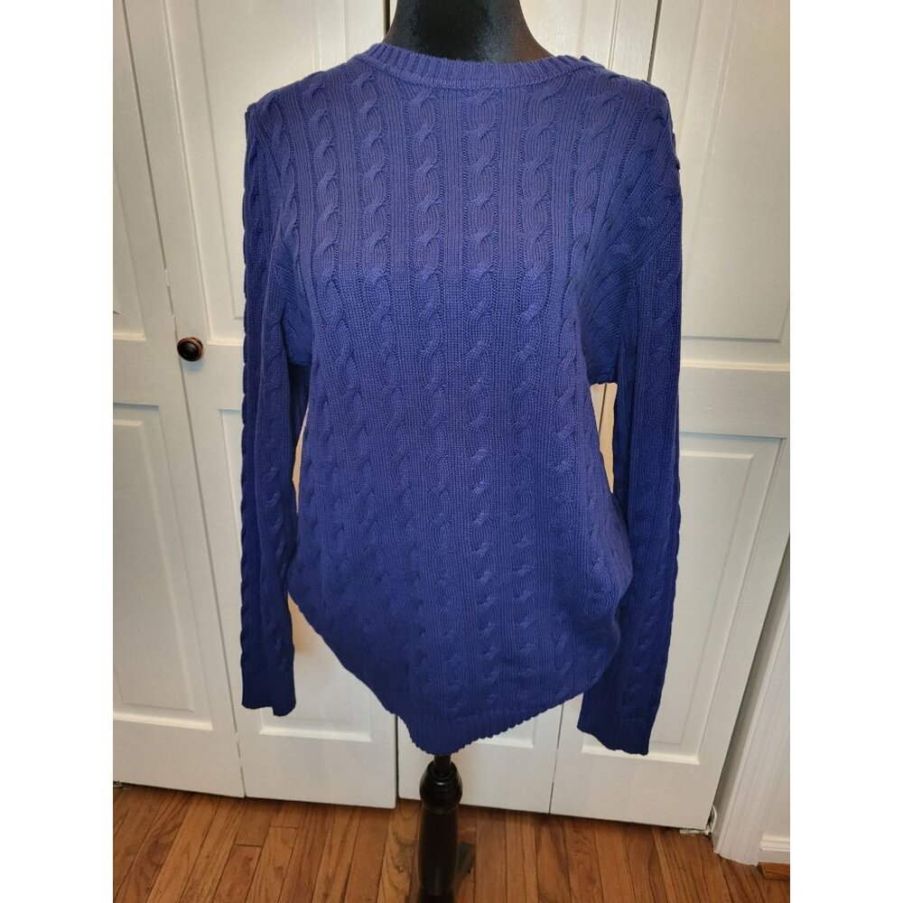 Woman Within Cable Knit Cobalt Neck Sweater 14/16 Preppy Nautical Old Money